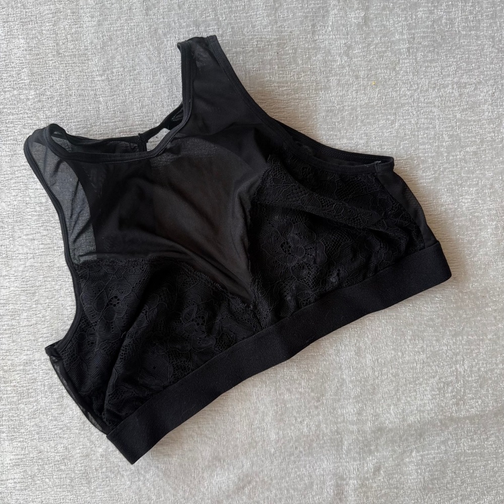Nicole Miller New York Black Mesh Lace High Neck Size Medium Bralette Wireless
